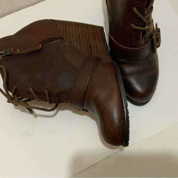 Fossil Charlene Ankle Boots Womens Size 7.5 Brown  Leather Lace Up Buckle Wedge - Picture 10 of 16